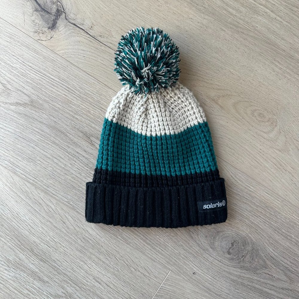 Solaris Knit Pom Pom Beanie | Green Black Khaki Winter Ski Snowboard Hat | OS